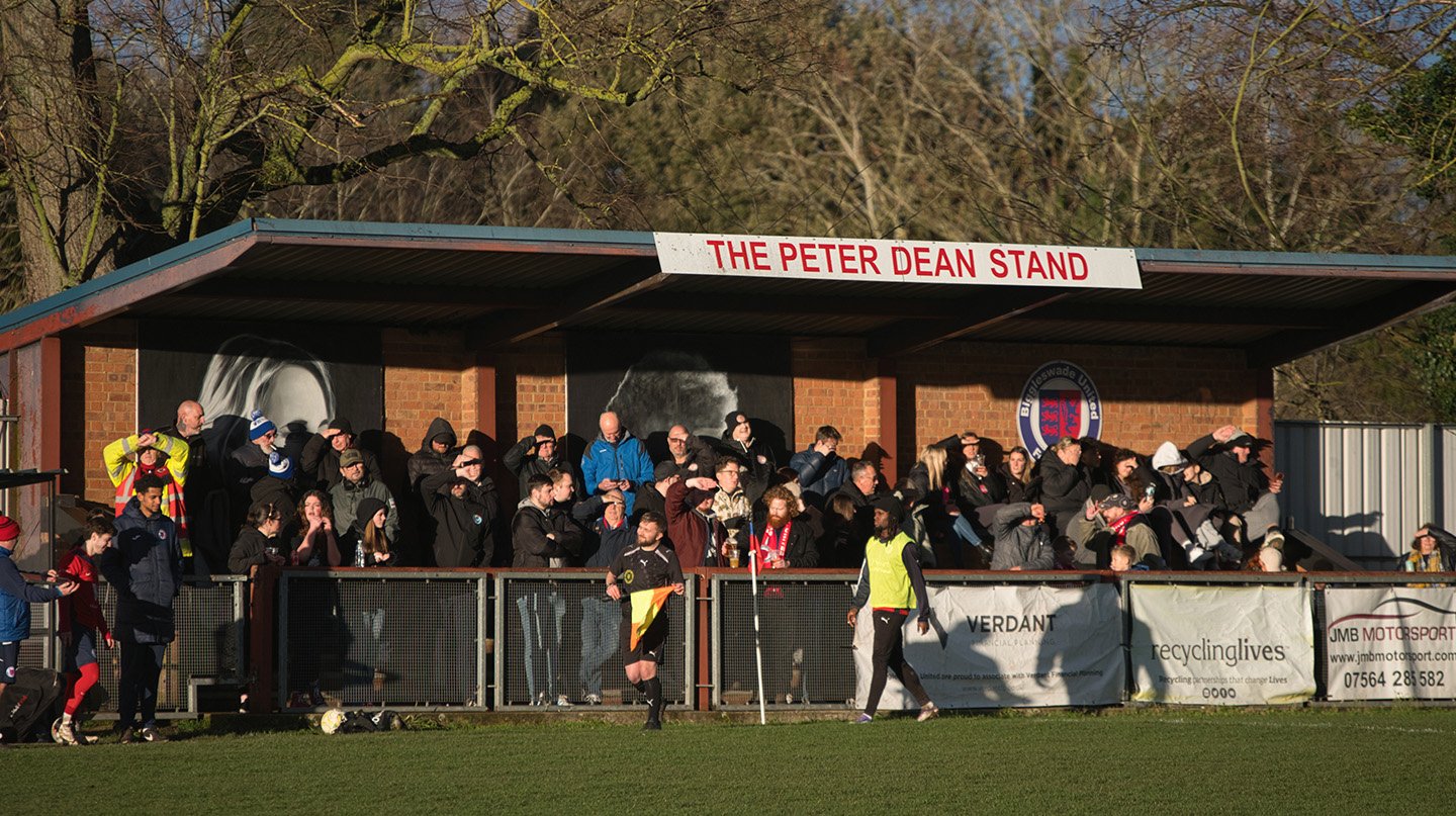 Biggleswade United's stand in the sun at their stadium